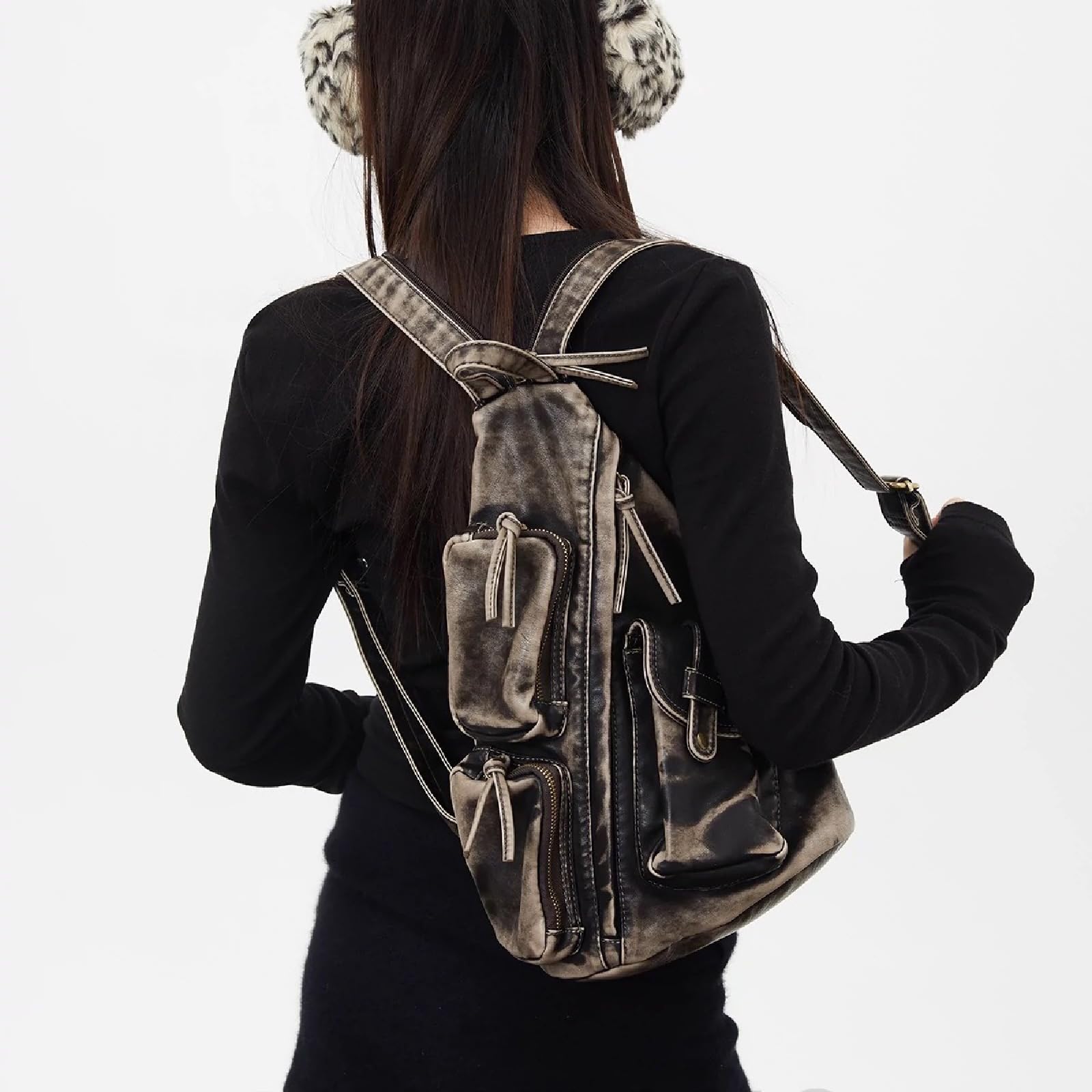 OUYGZOU Sling Bag for Women Men, Vintage Crossbody Backpack, Multi-Purpose Shoulder Casual Daypack, Chest Bag Fanny Packs (Retro Grey)
