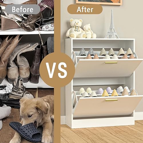 Vista 47 de Armario de zapatos para entrada delgado y estrecho con 3 cajones abatibles, almacenamiento oculto de madera para zapatos, armario organizador de 1