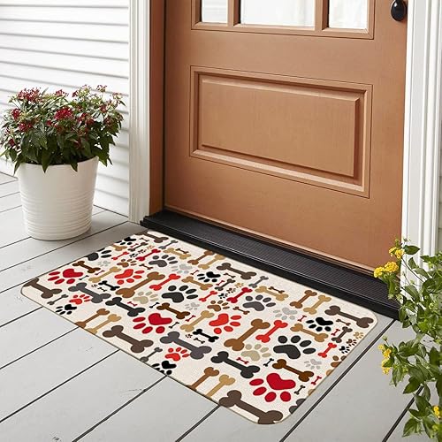 Miniatura 2 de Adorable felpudo de puerta de casa de campo de 17 x 30 pulgadas con diseño de patas y huesos de perros adorables de dibujos animados para interiores