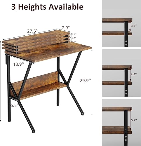 Miniatura 10 de COTUBLR Escritorio pequeño, escritorio pequeño para computadora para espacios pequeños, escritorio de computadora de 27.5 pulgadas con soporte