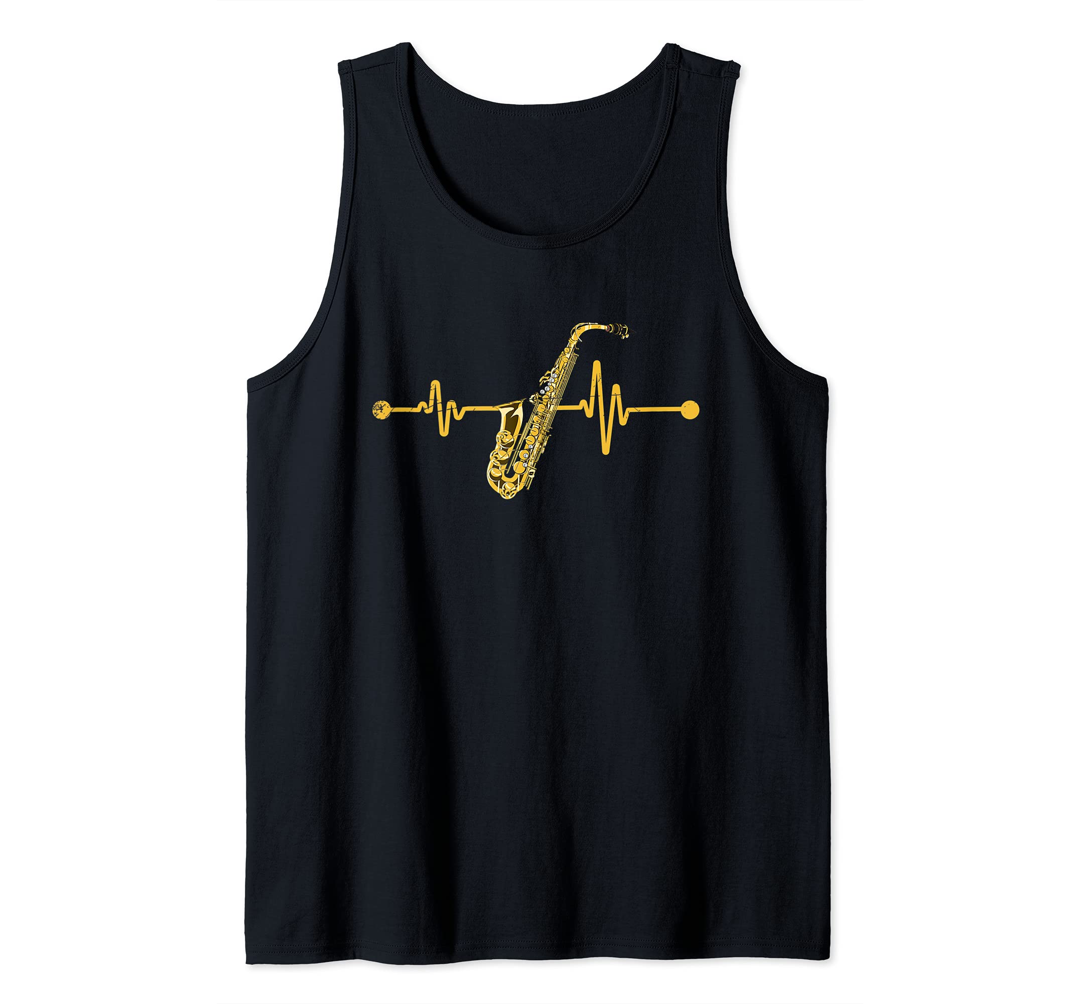 Saxophonist Sax Player Heartbeat Jazz Musician Saxophone Tank Top, Black
