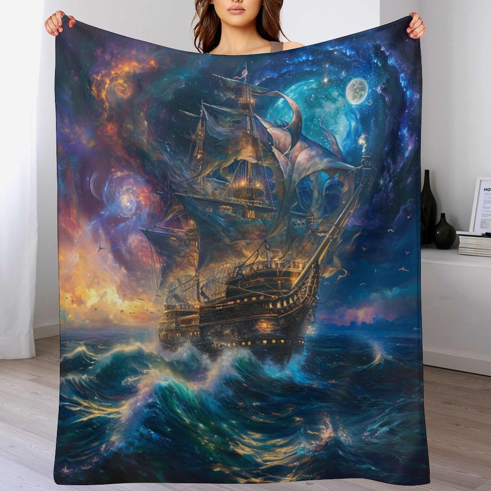 Sailing Ship Blanket, Fluffy Blanket, Super Warm & Soft Throw Blanket, Blanket As Sofa Cushion, Bedspread Or Living Room Blanket （150×200cm）
