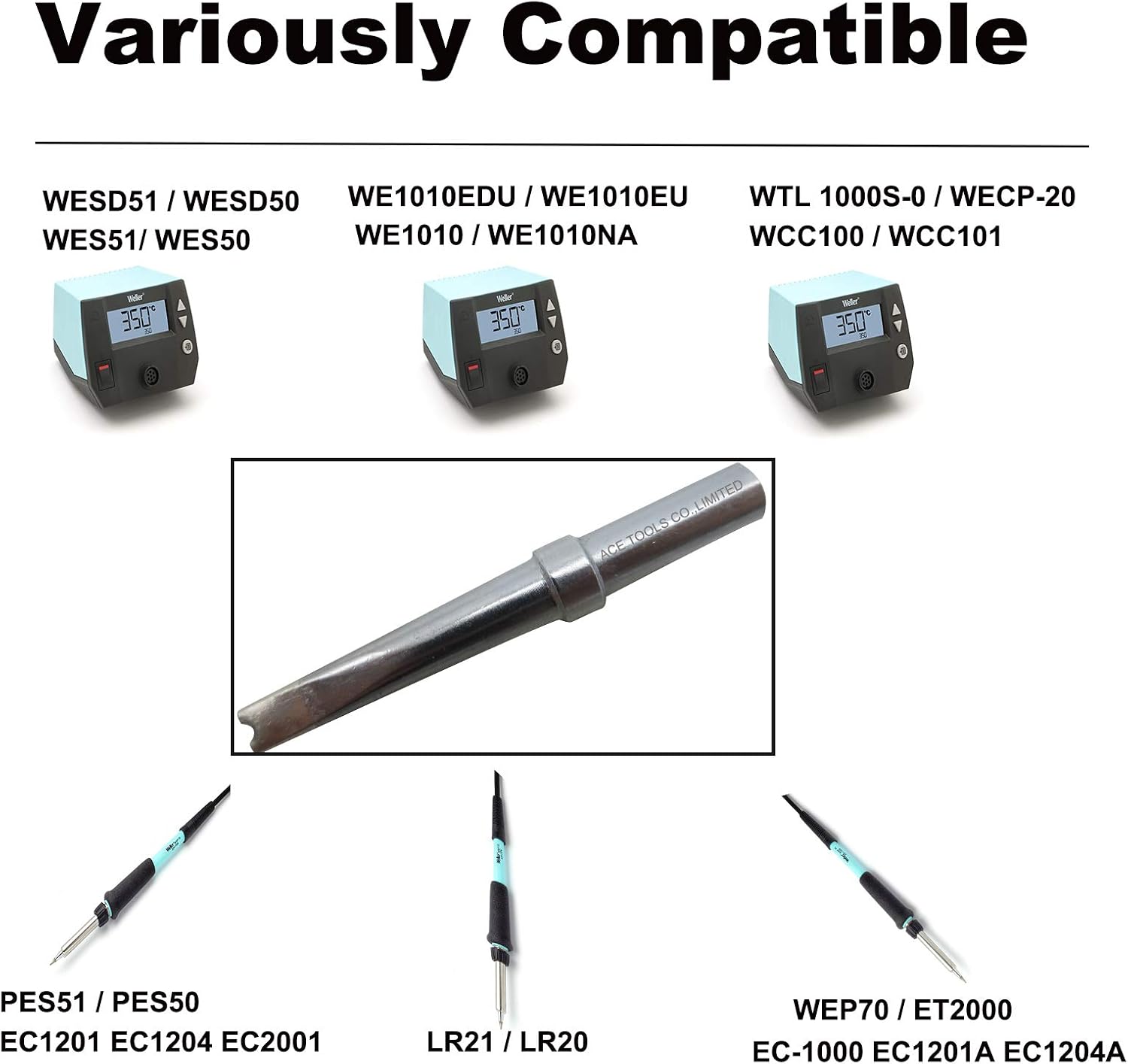 ETSMD Goove 0.2"/5.1mm for WESD50 WES50 WESD51 WES51 PES50 LR20 PES51 LR21 WE1010NA (WE1010EU WE1010EDU) WE1010 WECP ACE Brand Solder Iron Handle Tips (20)