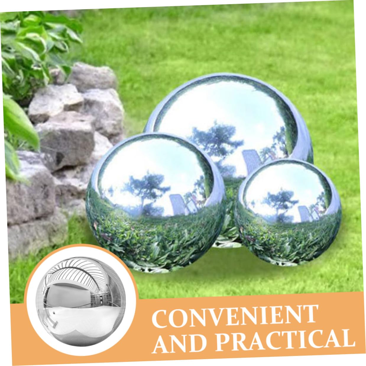 Gadpiparty Sfera Decorativa Inox da Argento in Acciaio Giardino Riflettente