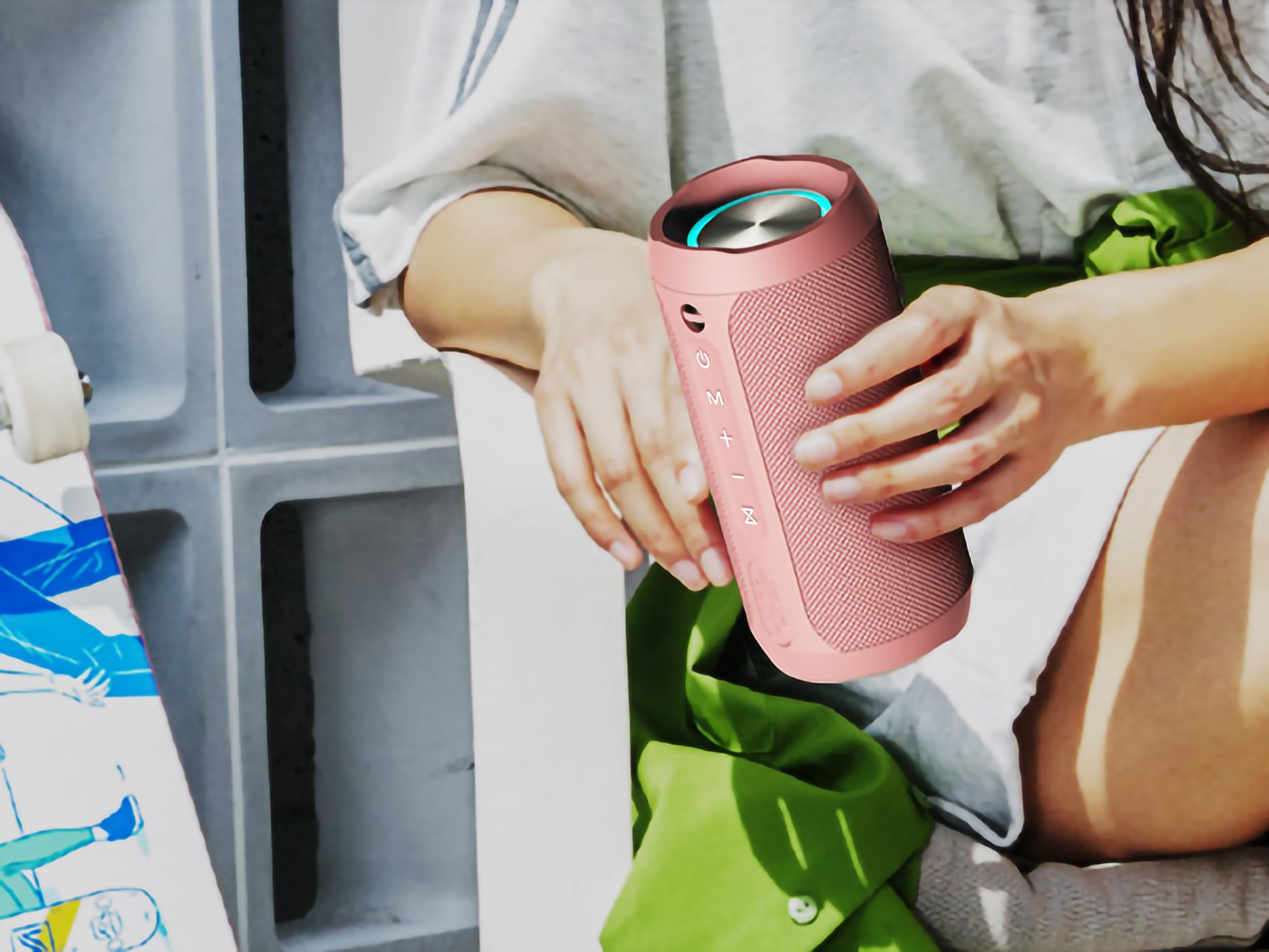 EDUPLINK Altavoz Bluetooth, portátil y Resistente al Agua IPX7 (Rosa)