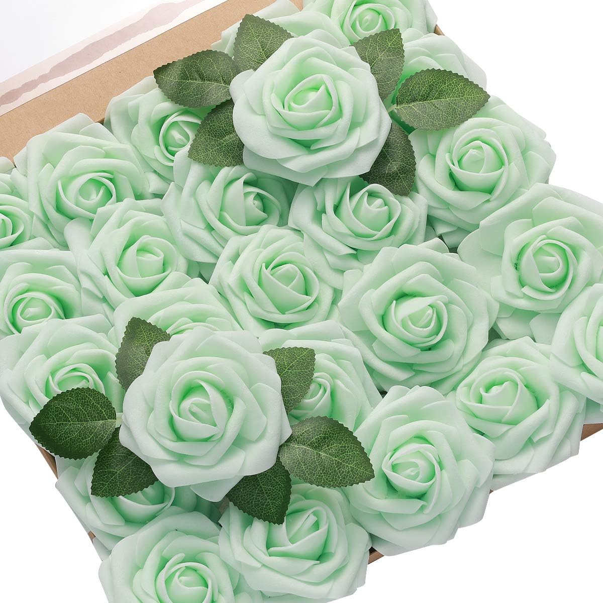 DerBlue 60pcs Artificial Roses Flowers Real Looking Fake Roses Artificial Foam Roses Decoration DIY for Wedding,Arrangements Party Home Decorations