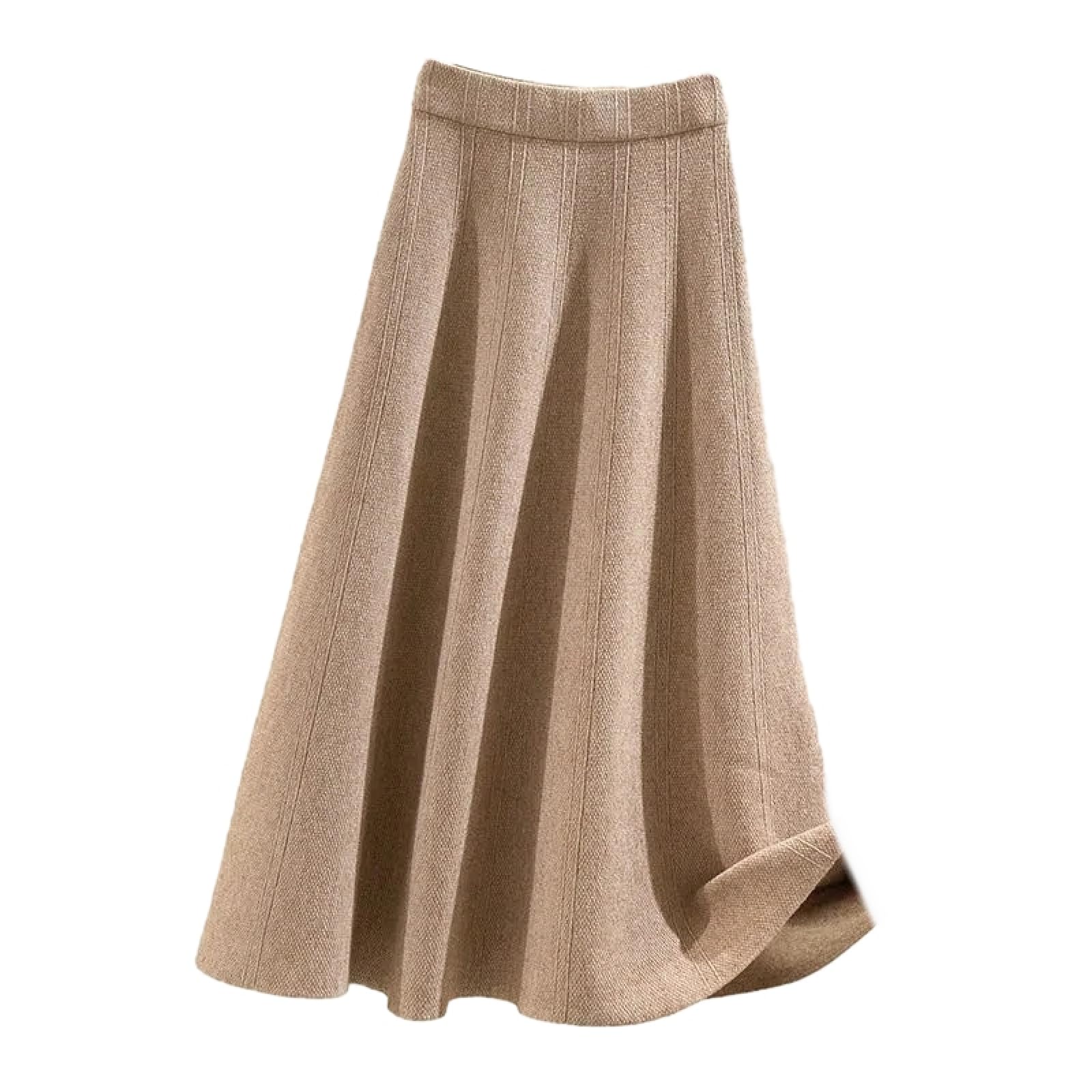 OLEETS Strickrock Für Damen - Dicker Mittellanger Strickrock Für Damen, Hohe Taille, A-Linie, Herbst-Winter, Einfarbig, Faltenrock, Modisch, Klassisch, Warm, Für Party, Büro
