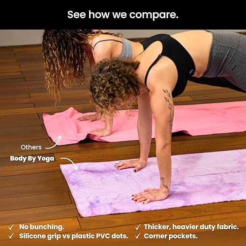 Miniatura 3 de Toalla de yoga de goteo  Toalla antideslizante para esterilla de yoga caliente con bolsillos en las esquinas, agarre antideslizante y líneas de