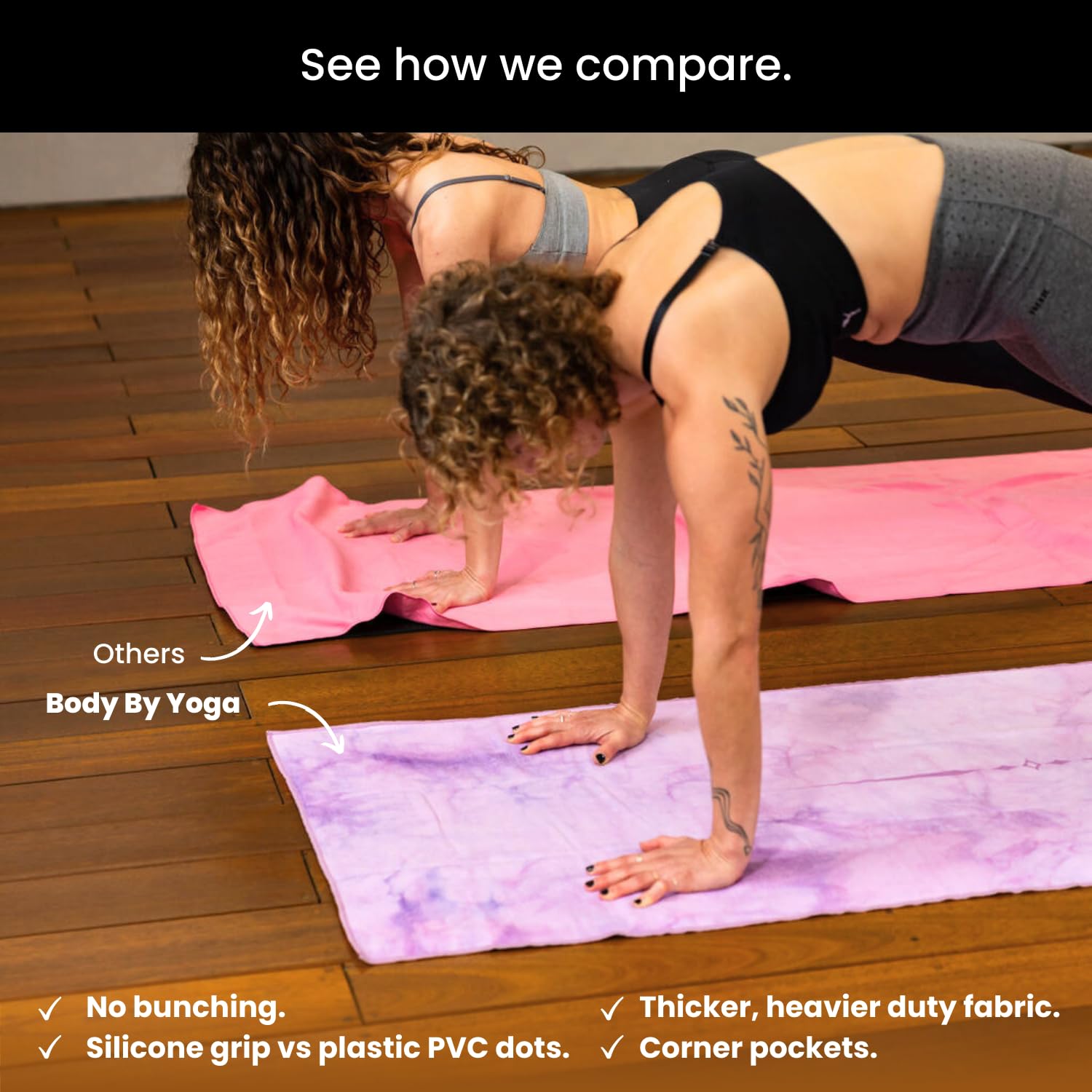 Yoga Grip - Toalla de yoga antideslizante con bolsillos en las esquinas, agarre antideslizante y líneas de alineación integradas, suave, absorbe la humedad y absorbe el sudor, no se amontona, se