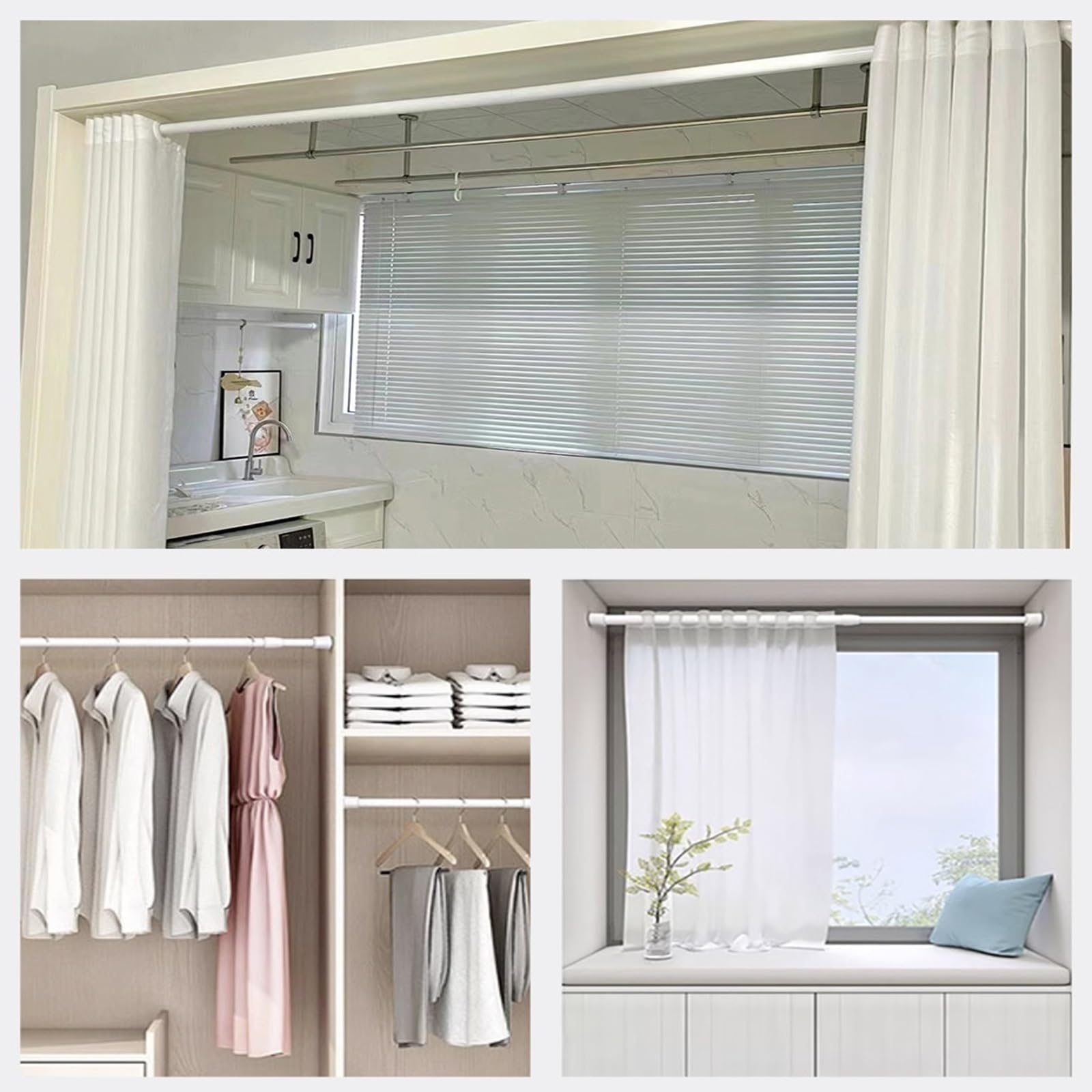 Duschstange Ohne Bohren Spanngardinenstange 30–280 cm | Klemmstange Duschvorhang mit Rutschfesten Gummifüßen, Geeignet für Dusche und Kleiderschrank(Black,50-90x1.3cm/20-36x0.5in)