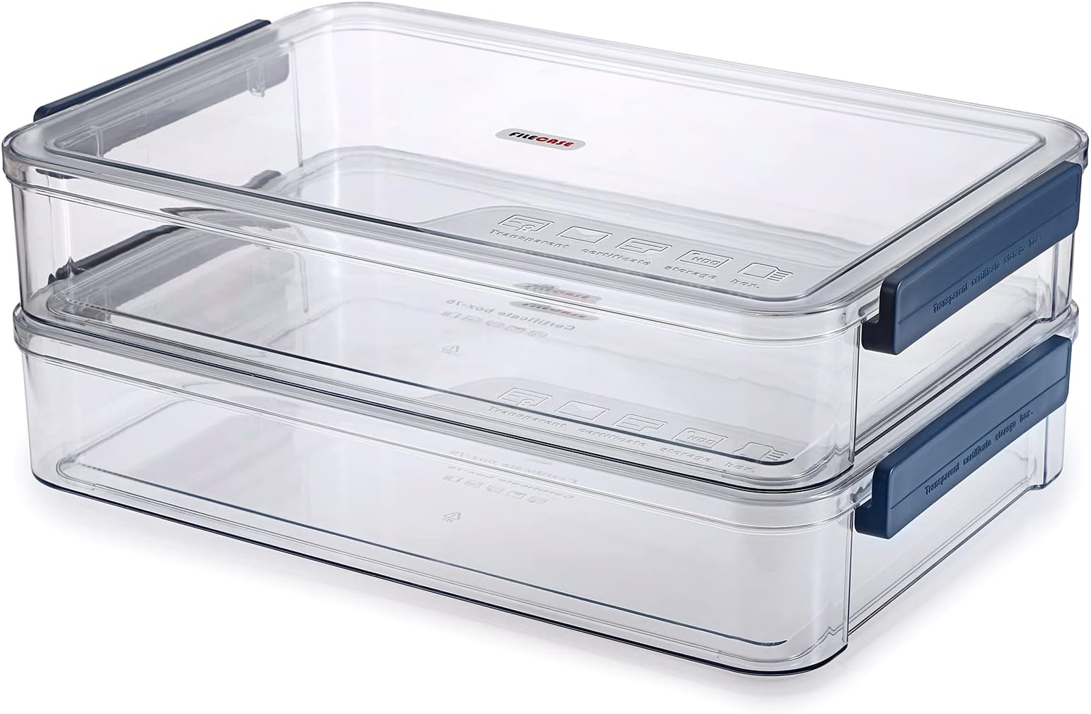 BTSKY 2 Pack Clear Plastic Stackable Storage Box File Protector Case Organizer Portable Project Case Document Holder for 8.5 x 13 Letter A4 File Paper, Plastic Storage Box Office Documents