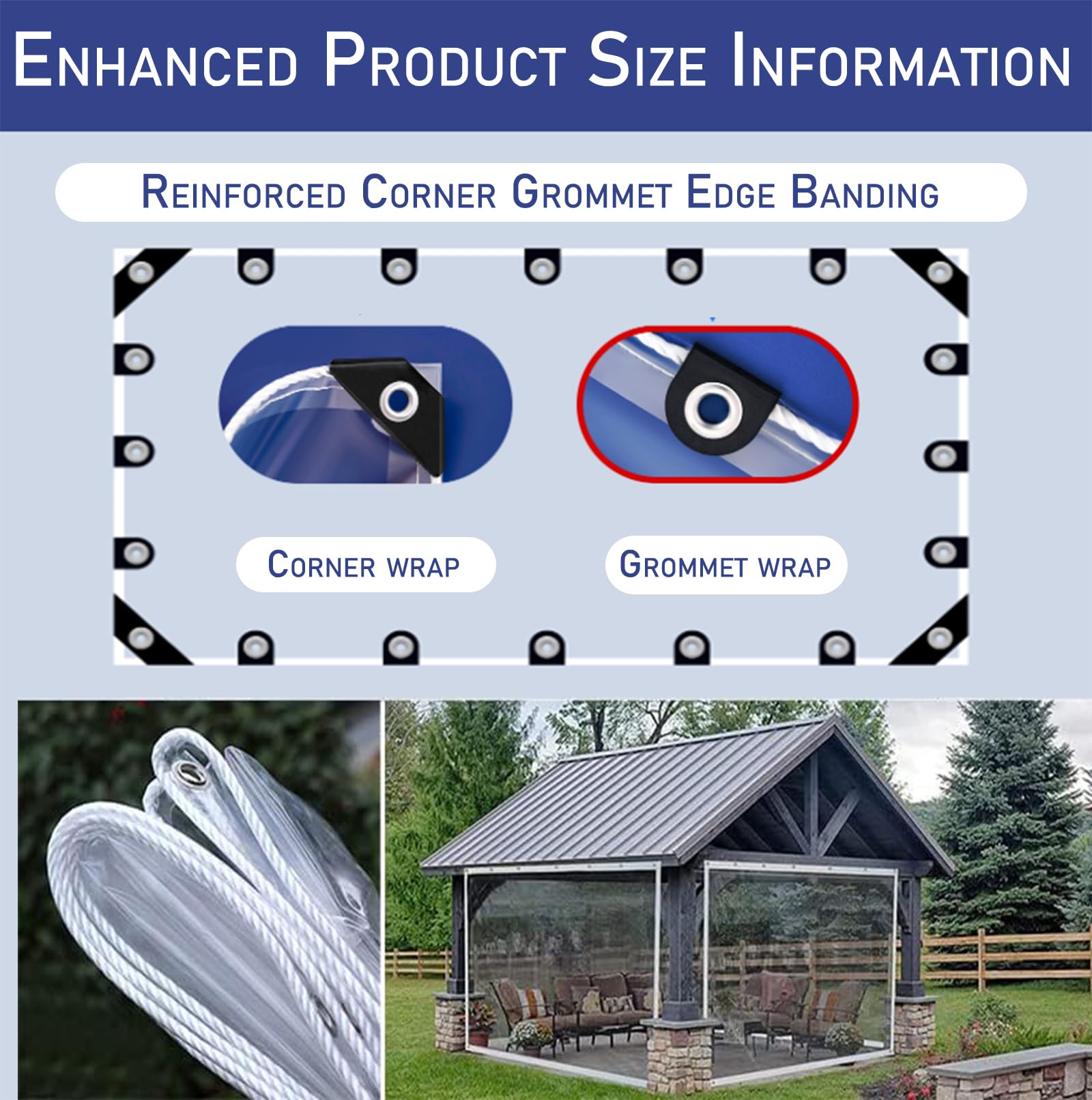 Bâche imperméable épaissie Transparente, Coupe - Vent et Ripstop Chaque 50cm a Un oeillet renforcé pour Toutes Les Occasions à la Maison (3.9x3.9m, mm, 0.50)