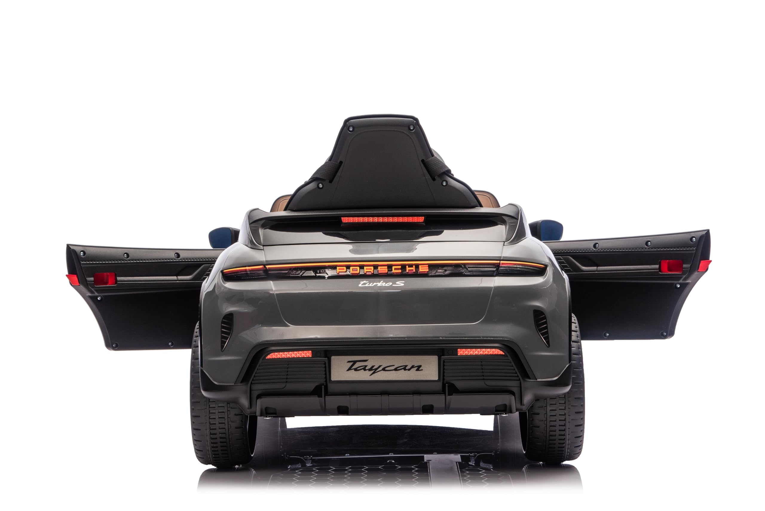 TOYSCAR Auto Elettrica per Bambini 12V Porsche Taycan Turbo S con Telecomando 2.4GHz, 2 Motori, Porte Apribili, Bluetooth Luci LED Tappetini, Macchina Elettrica Bambino (Nero)