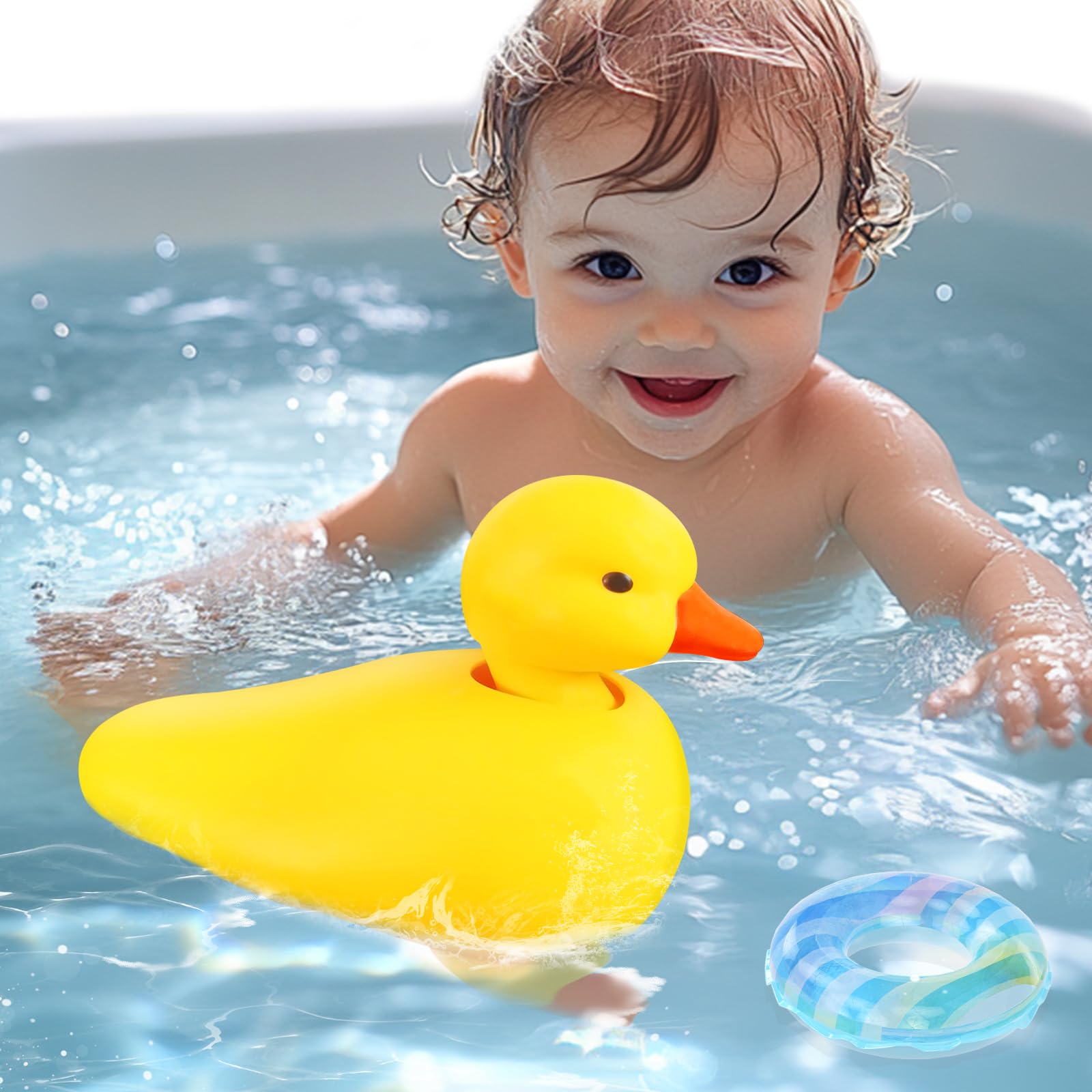 Juguetes de bañera y piscina de pato - Pato realista para caminar | Juguetes de baño impermeables para bebés, regalo para niños y niñas pequeños