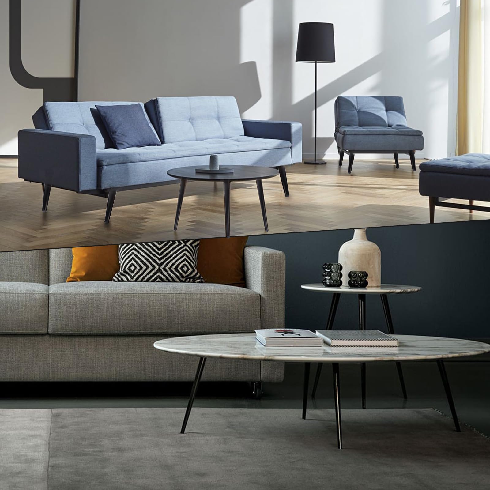 4 Pièces Pieds de Meuble Métal 35cm,Base Conique pour Table Basse | Design Conique Épuré en Noir,Structure Stable Pied pour Bureau Canapés, Meubles TV,Chaises et Armoires,Installation Simple