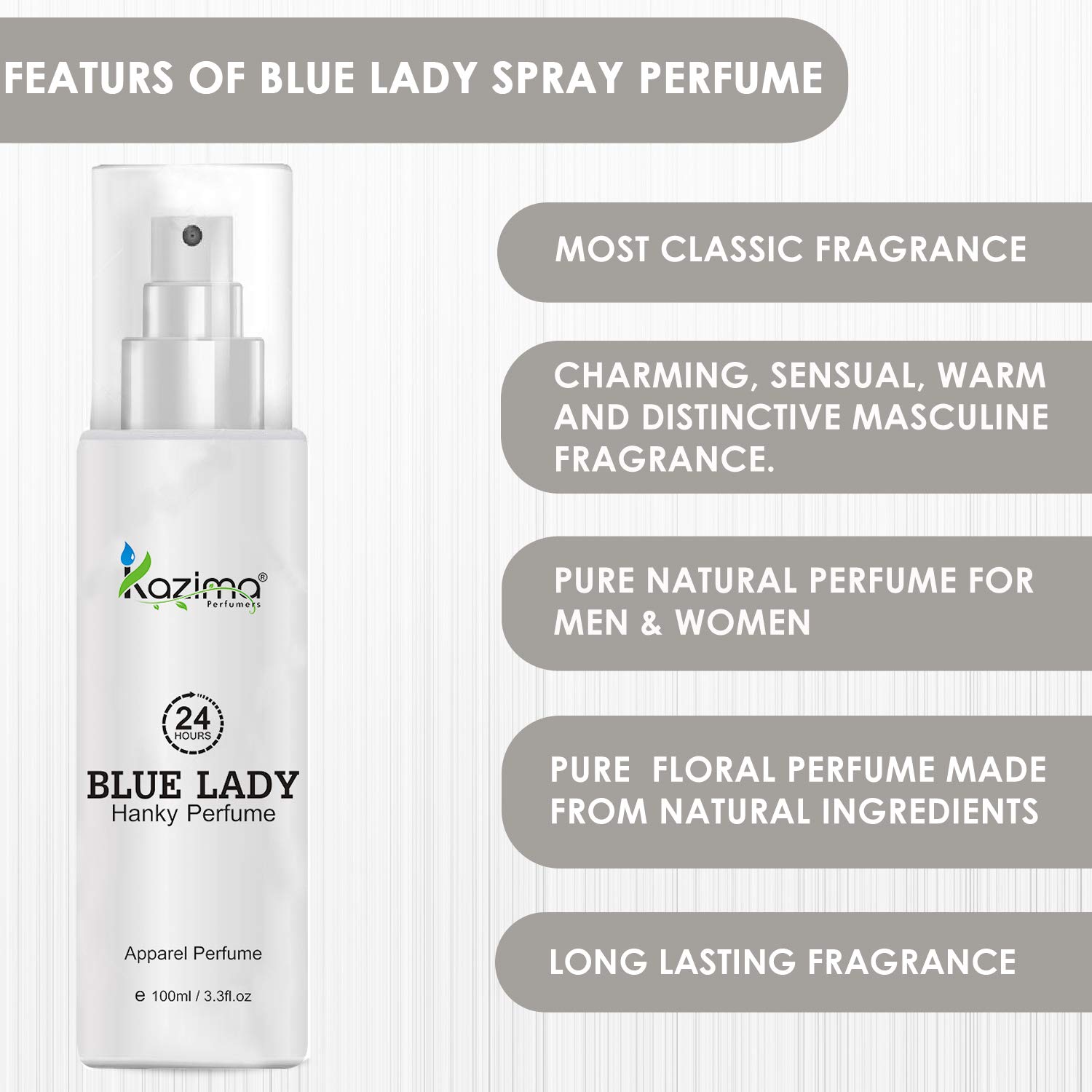 Buy KAZIMA 24h Blue Lady Hanky Spray Perfume For Men, Women 100ML
