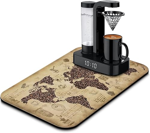 Divertida alfombrilla de café de 19 x 12 pulgadas, tapete de café para encimeras, absorbente y antideslizante, accesorios de barra de café para