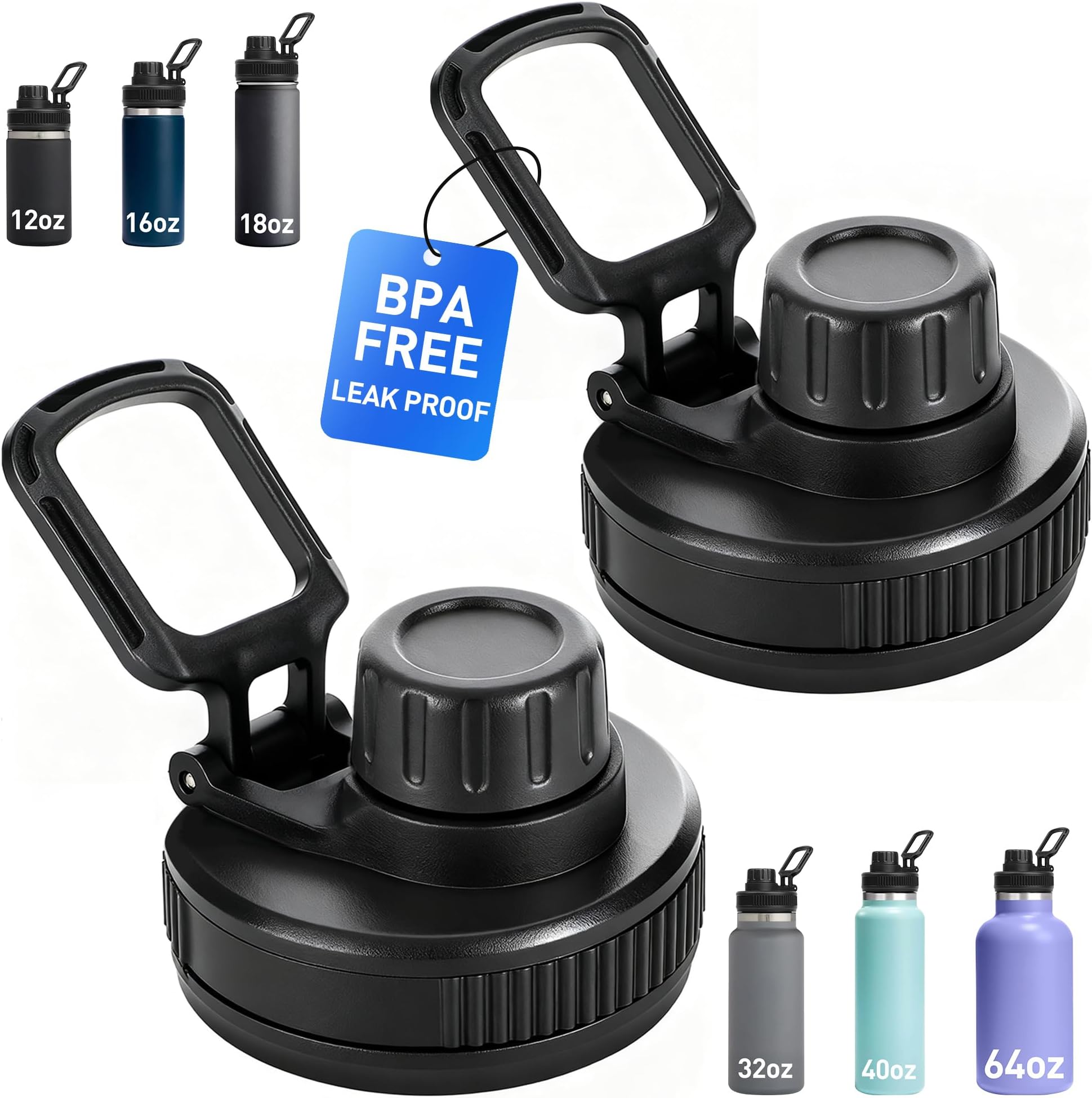 Spout Lid Replacement for Hydro Flask Wide Mouth 12, 16, 18, 32, 40, 64 OZ, Chug Lid for Thermoflask with Handle, Replacement Lid for Wide Mouth Water Bottle 2.28in