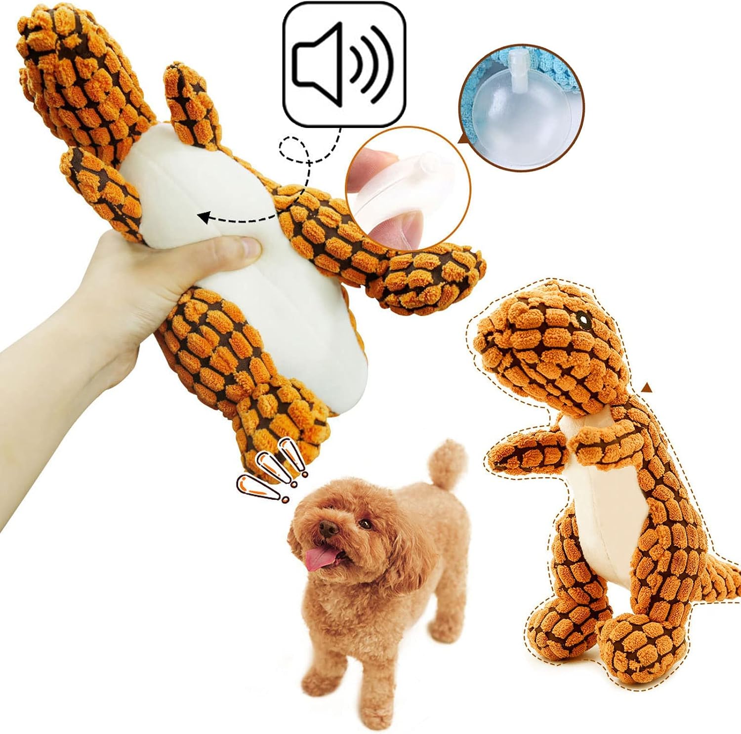 Indestructible Robust Dino Plush Squeaky Dog Toy for Aggressive Chewers, Durable Interactive Toy (Green) image 5