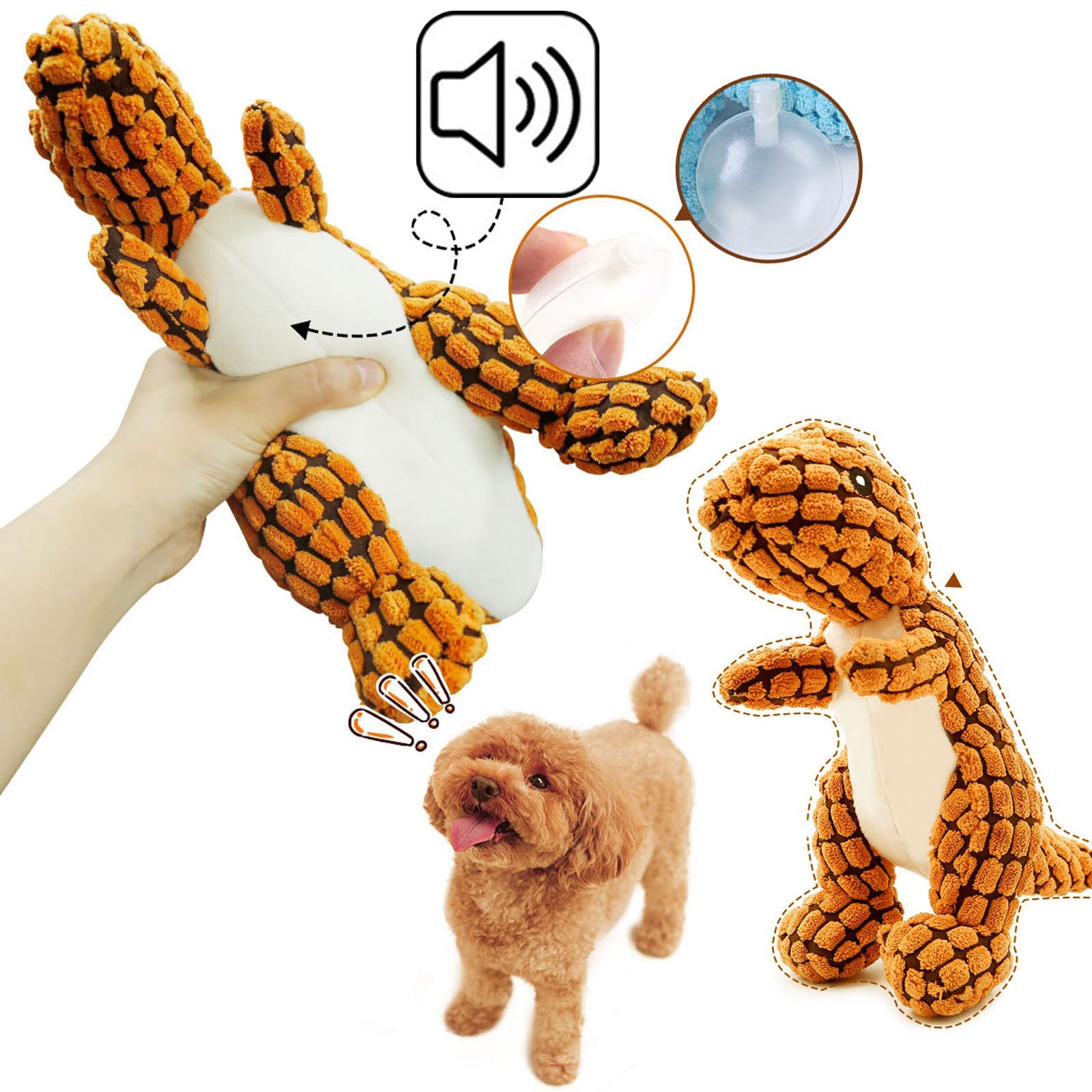 Jouet Dinosaure En Peluche Couineur Pour Chien - Taille 22x16 Cm - Résistant Aux Morsures, Pour Races Petites/Moyennes - Stimulation Interactive