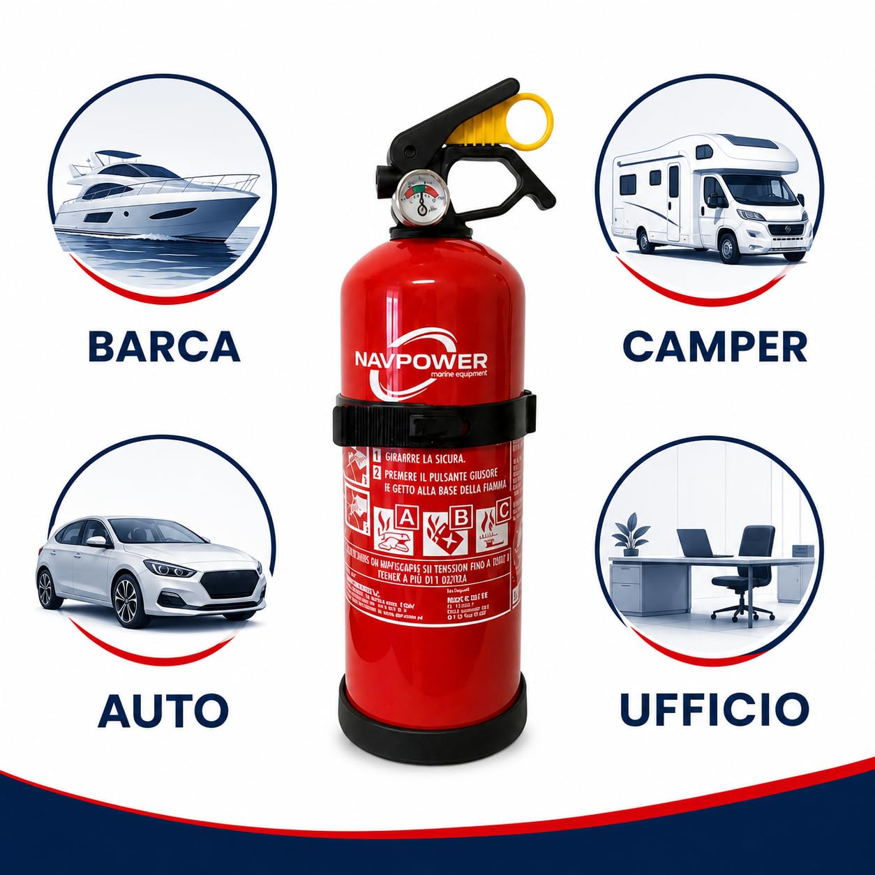 4 Estintori Navpower a Polvere ABC 1 kg MED per Barca Camper Casa Ufficio