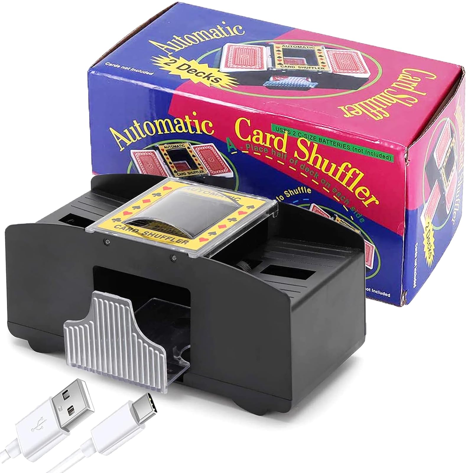 Mélangeur de Cartes Automatique à 2 Plateaux, USB Connexion/4 AA Piles，Mélangeur électronique de Cartes