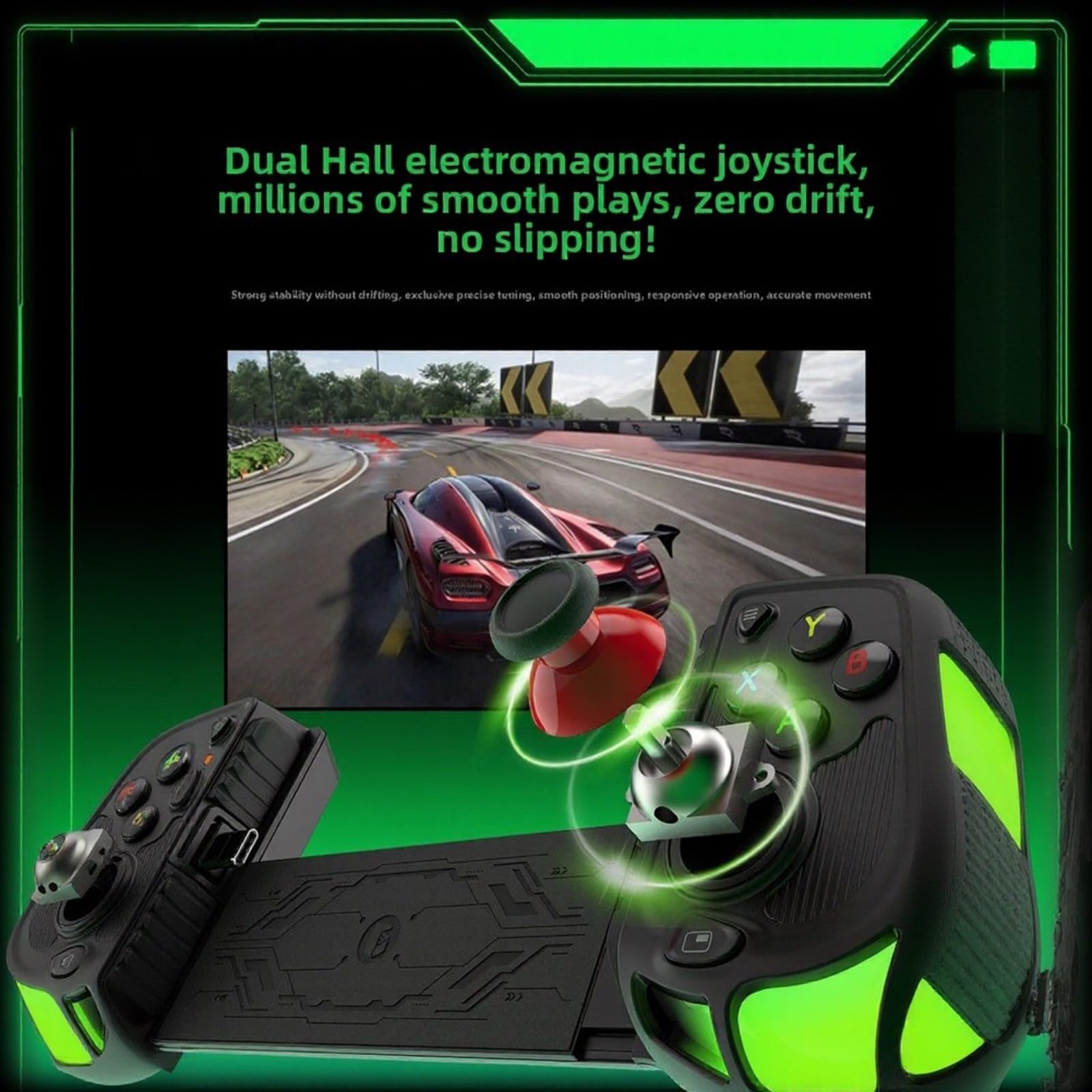 Controlador de juego móvil con joystick dual Hall para Android y iOS, diseño ergonómico de ABS, control preciso para Battle Royale, compacto, 21 x 9 x 9 cm, negro