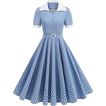 ODIZLI Womens 1950s Retro Dress Short Sleeve Polka Dot Swing Midi Dress with Belt Cocktail Rockabilly Dresses Hepburn-Style