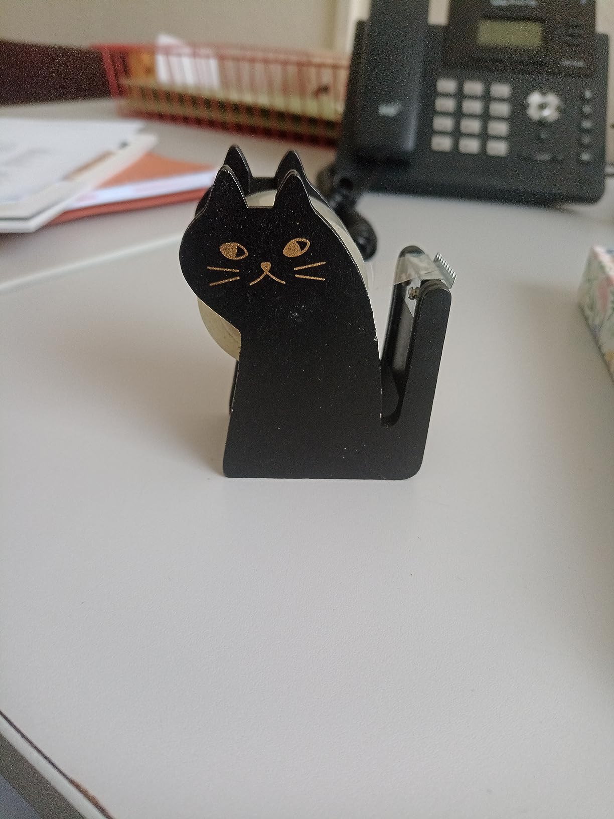 Liummrcy Cute Cat Tape Dispenser,Vintage Wooden Kitty Tape Cutter with