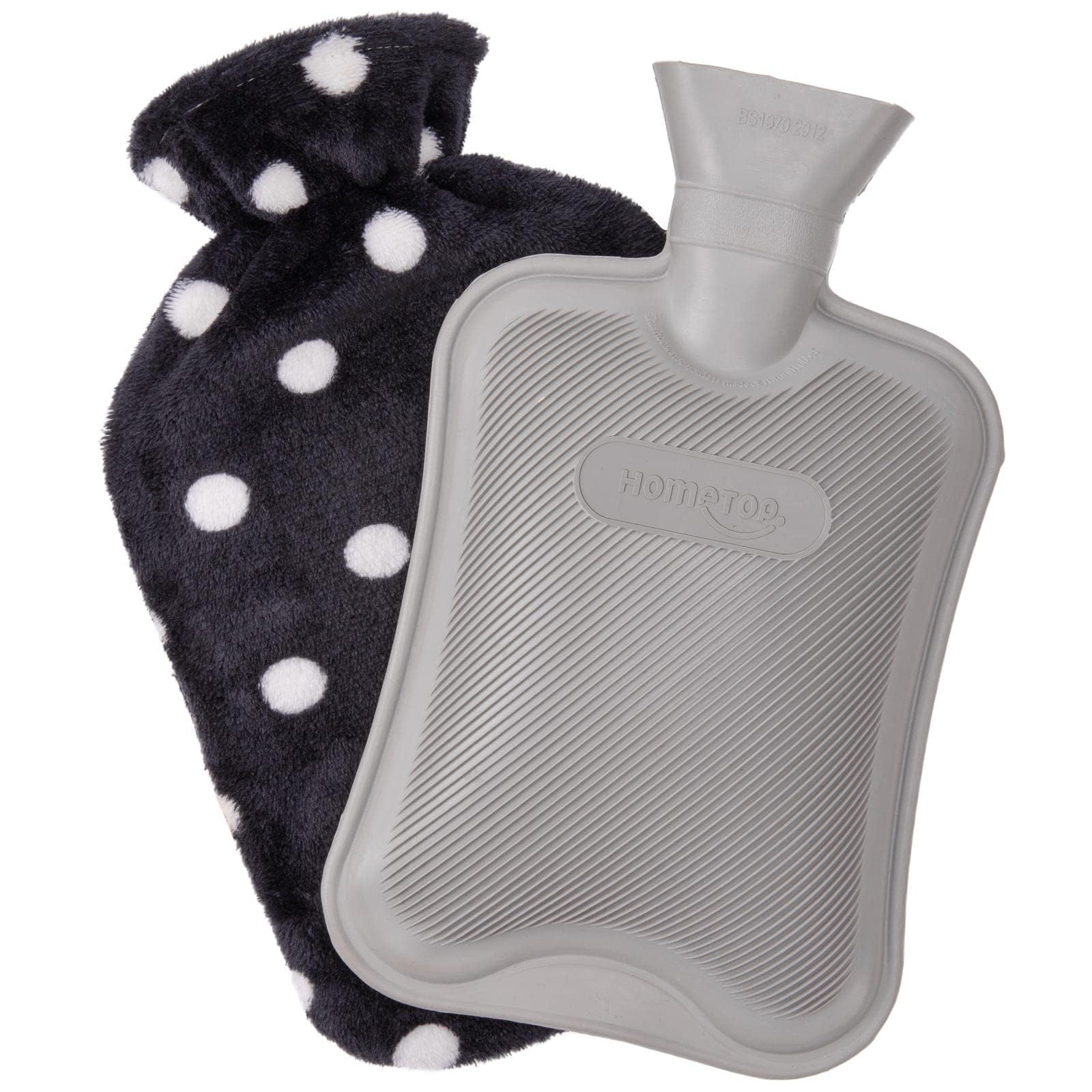 HomeTop - Borraccia classica in gomma per acqua calda o fredda, con rivestimento in morbido pile, colore: Nero
