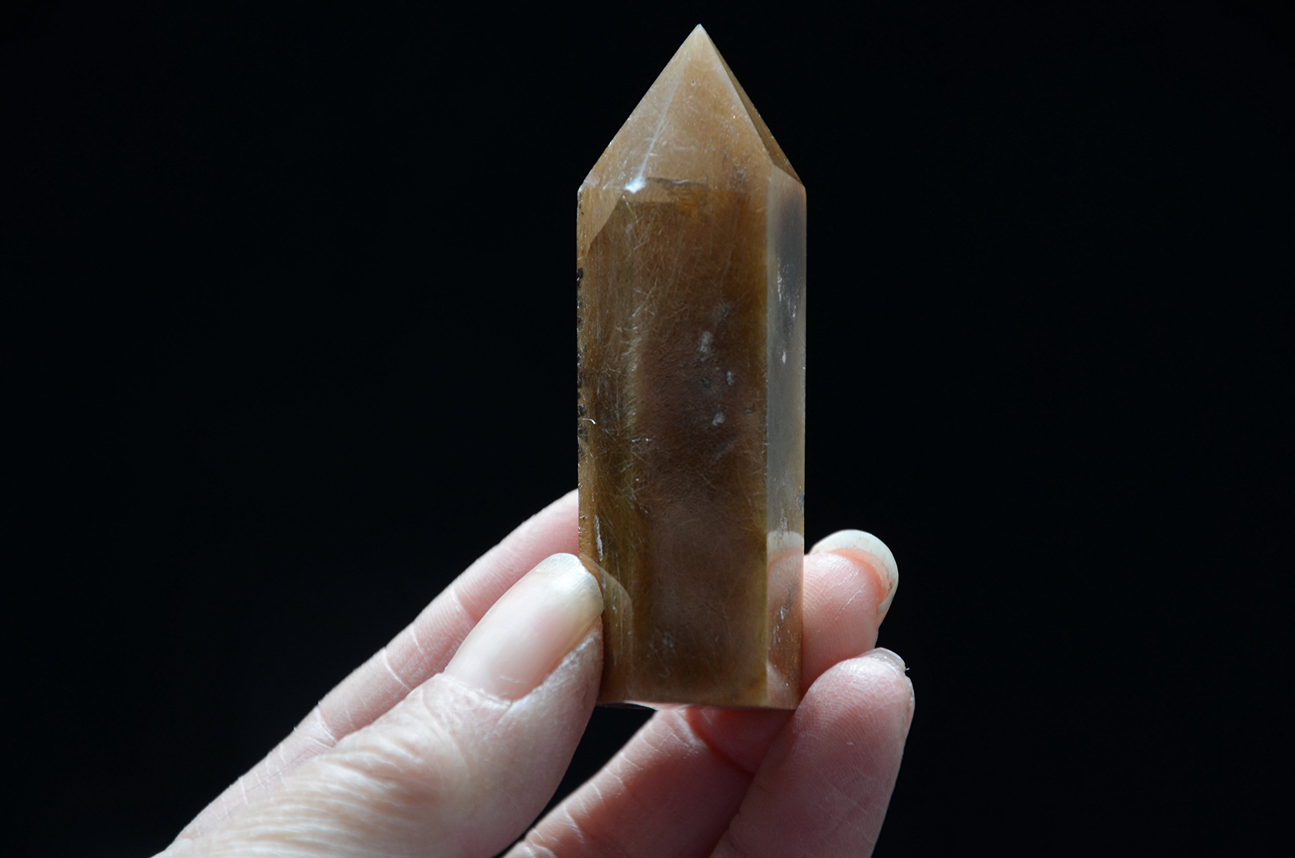 Real Tibet Himalayan High Altitude 6 Sided Single Terminated Gold Rutilated Crystal Point Quartz Wand 2.55 inch Spiritual Crystal Specimen