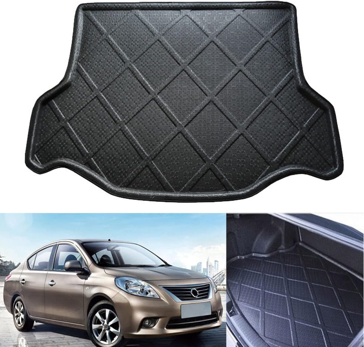 Car Mat Boot Pad Carpet Cargo Mat Trunk Liner Cargo Tray Floor Mat Compatible for Nissan Versa Sedan 2011 2012 2013 2014 2015 2016 2017 2018 2019 2020 2021 2022 2023 2024 2025 2026