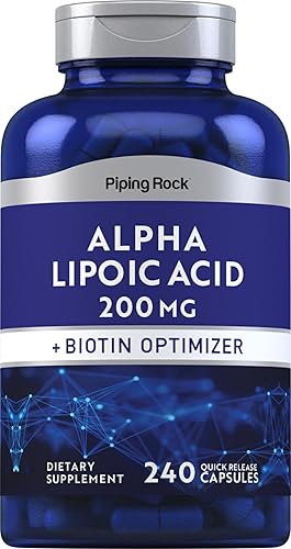 Piping Rock Ácido alfa lipoico 200 mg 240 cápsulas Más biotina Suplemento sin OMG, sin gluten