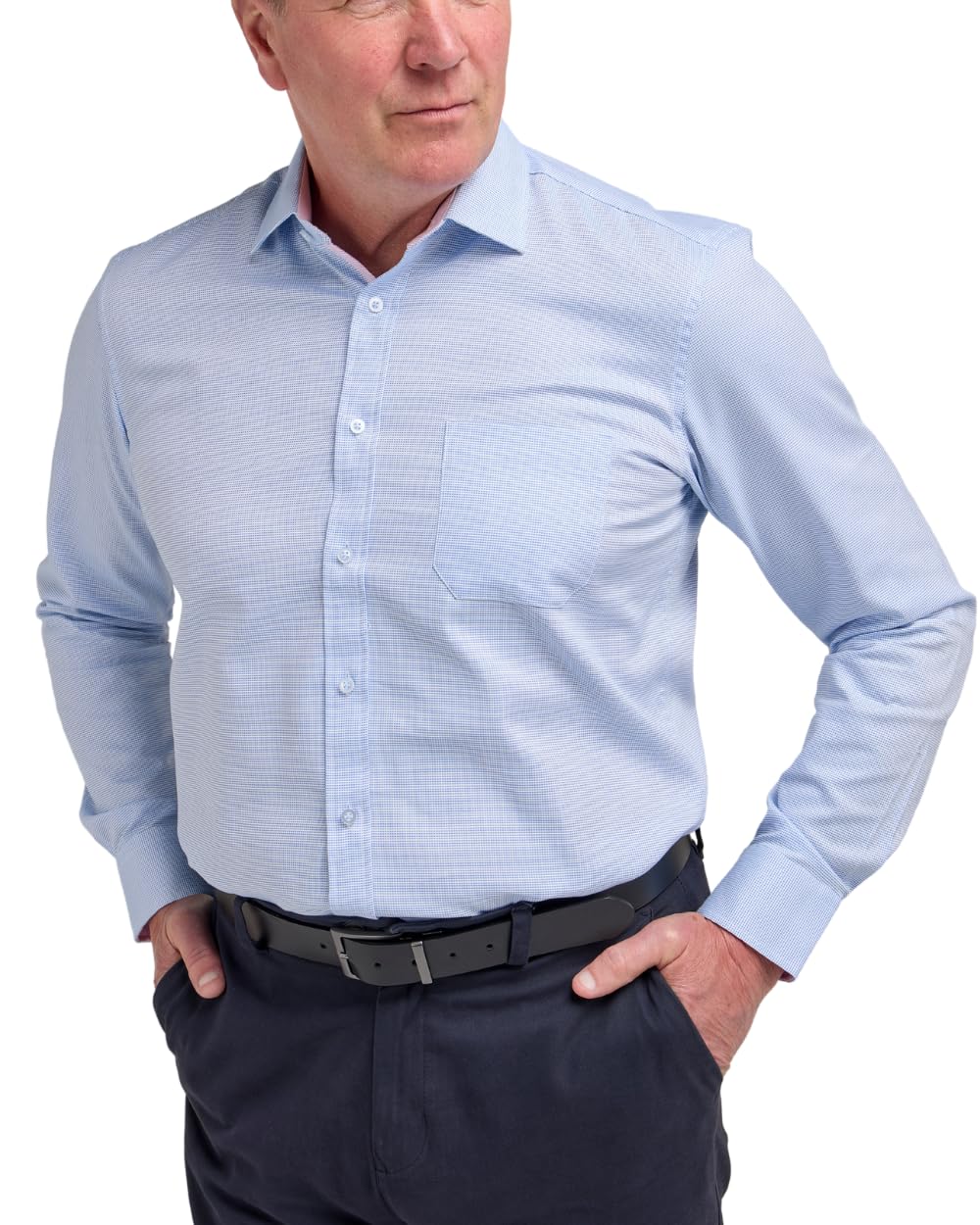 Double Two Men's Blue Formal Long Sleeve Shirt Classic Fit Birds-Eye Weave Business Shirt - 16.5In Collar