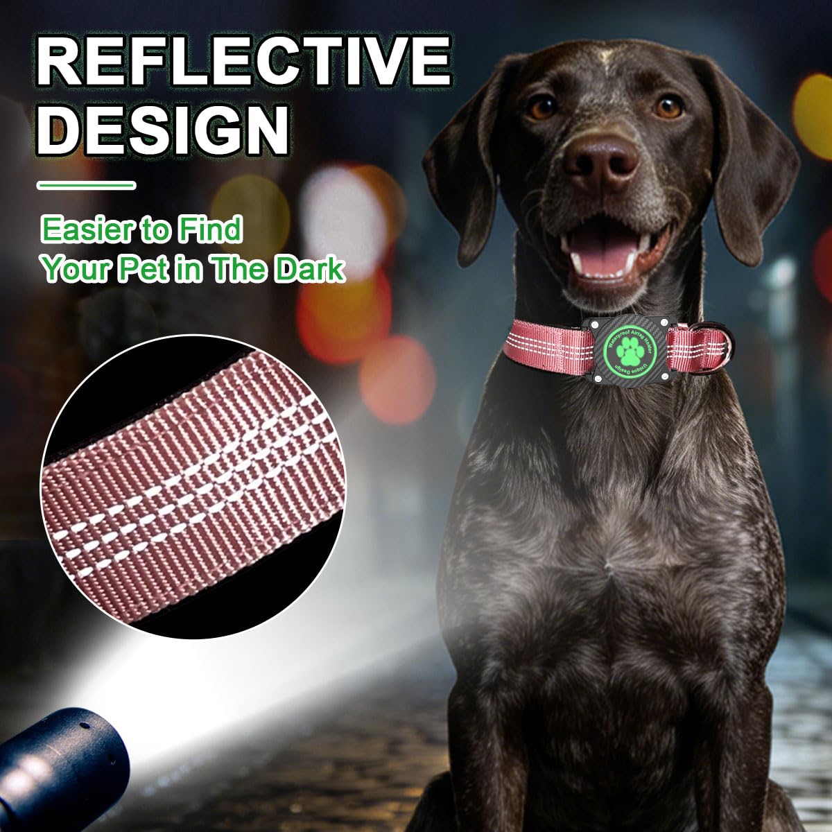 Ytanest AirTag Collar Perro Impermeable Integrado Luminoso Soporte de Apple Air Tag Reflectante Anti-Pérdida Protección, Rosa 02, M - 5