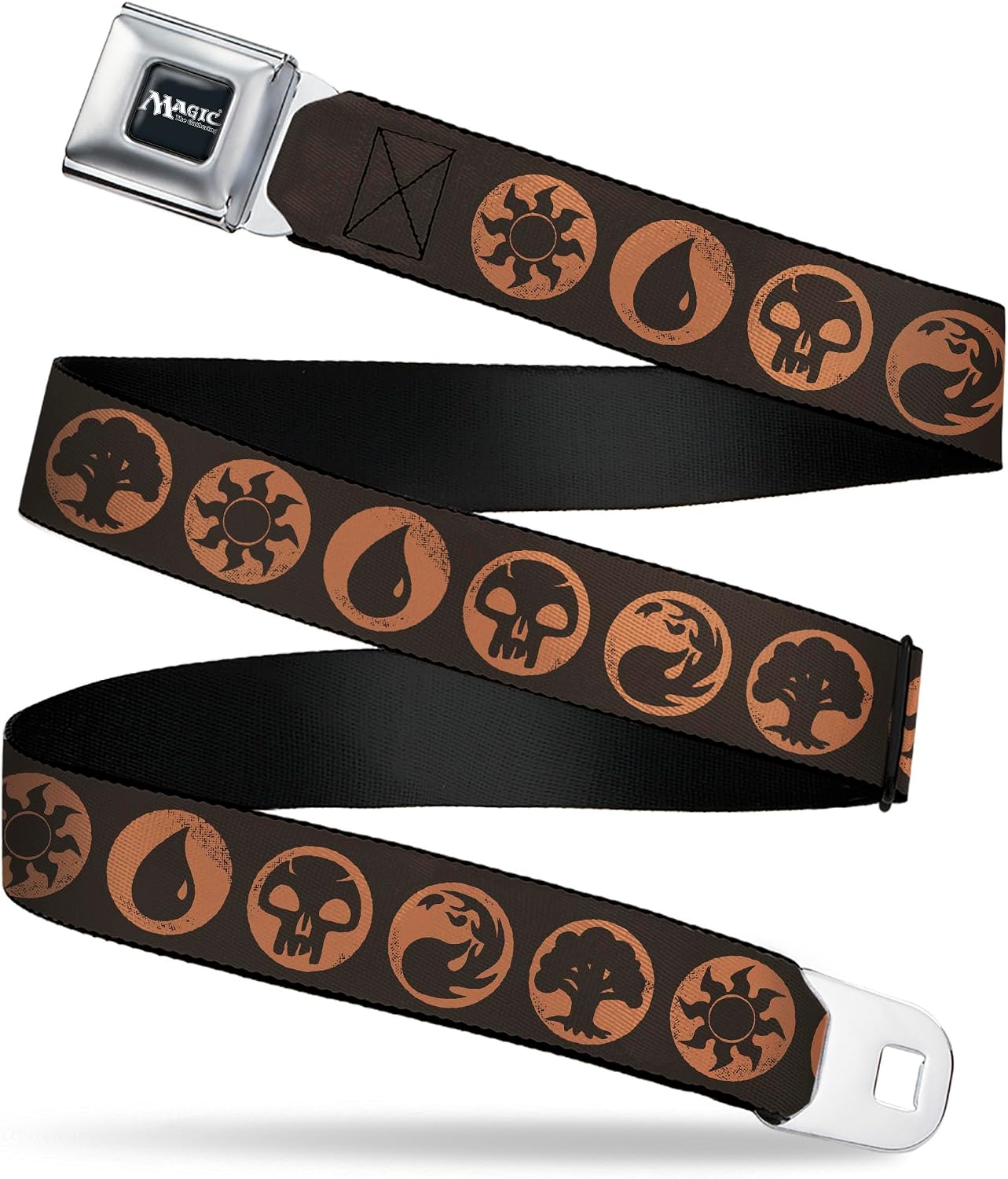 Magic the Gathering Belt, Seatbelt Buckle Belt, Magic the Gathering Five Mana Icon Symbols Brown Orange, Adjustable