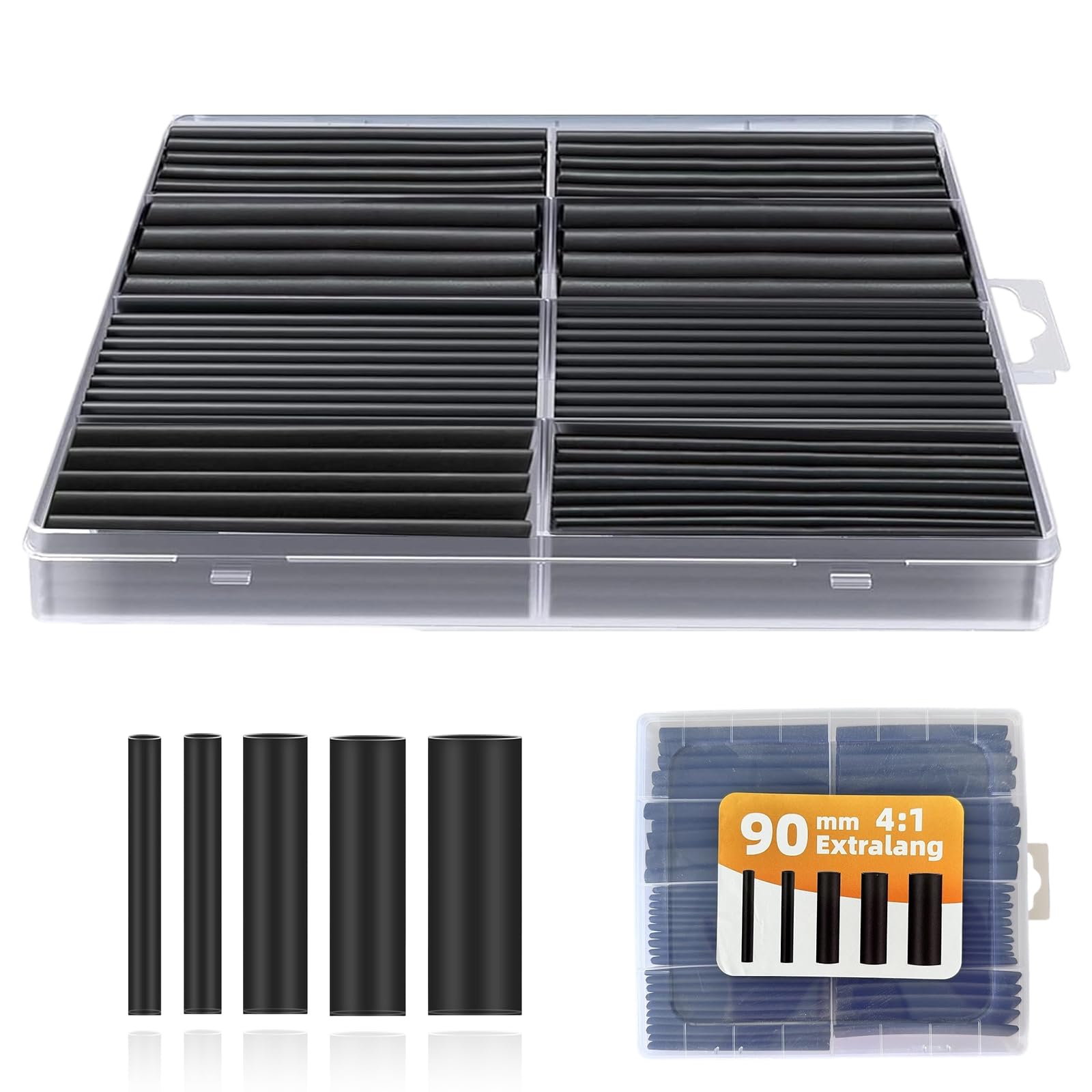 Kit De 100 Gaines Thermorétractables 4:1 - 5 Tailles (6 à 20 Mm) Avec Adhésif - Longueur 90 Mm - 11