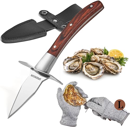 Miniatura 9 de Cuchillo de shucking de ostras, desgranador de ostras, juego de 2 cuchillos de ostra resistentes con mango de madera cómodo, kit de shucking de Rojo