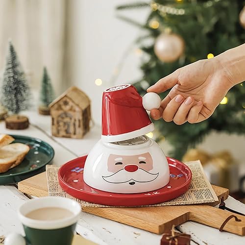 Miniatura 2 de Senliart Juego de vajilla de Navidad, juego de tazas y platos de cerámica de Papá Noel, platos y cuencos de Navidad, juego de vajilla roja, plato de