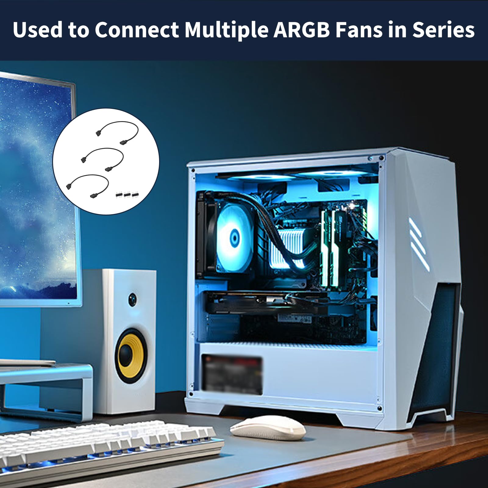 Câble Extension ARGB 5V 3 Broches 50 cm, Rallonge RGB 3 Pins, Hub Adaptateur Splitter pour Ventilateurs PC LED Adressables