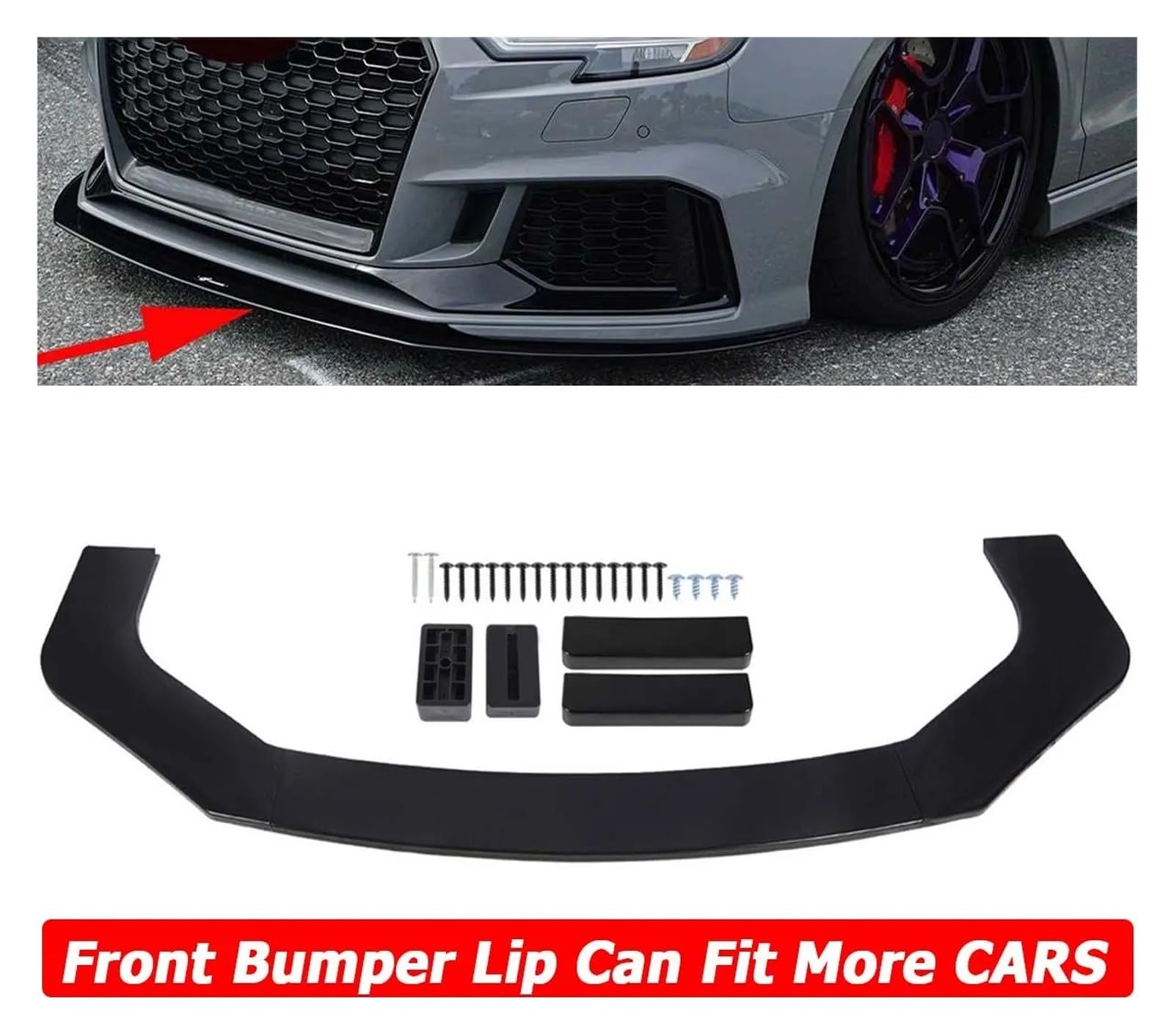 Przedni zderzak kompatybilny z Audi A3 A4 A5 A6 A7 A8 TT RS RS3 RS4 RS5 RS6 Q3 Q5 Q7 akcesoria samochodowe, 3 szt./zestaw uniwersalny rozdzielacz warg(Black)
