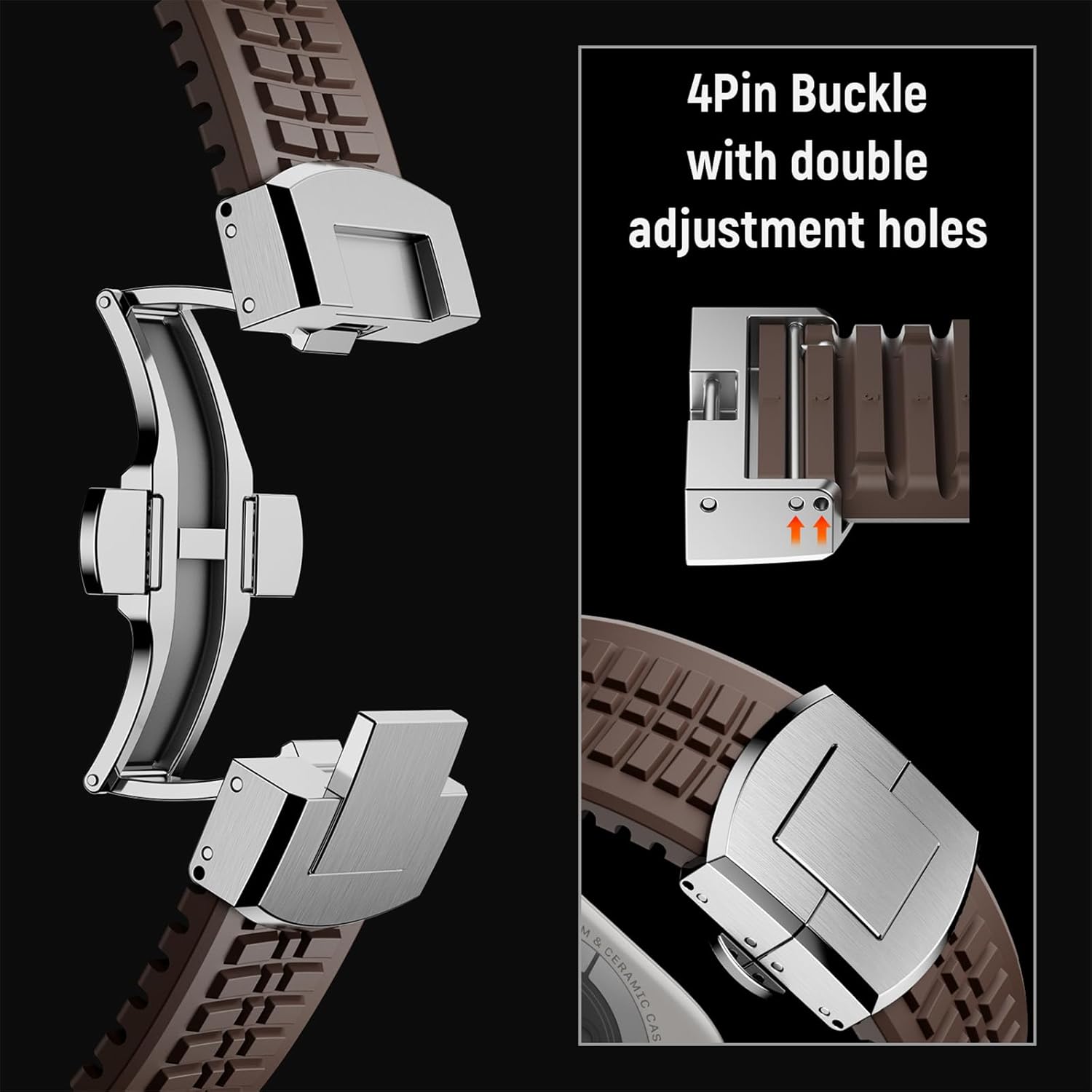 Silicone Band with Push Button Butterfly Clasp for Apple Watch Ultra 3 2 1 49mm 46mm 45mm 44mm, Waterproof Sport Strap Stainless Steel Deployment Buckle , Rugged iWatch Band for Men Large Wrist , Compatible with Series 11-7 SE