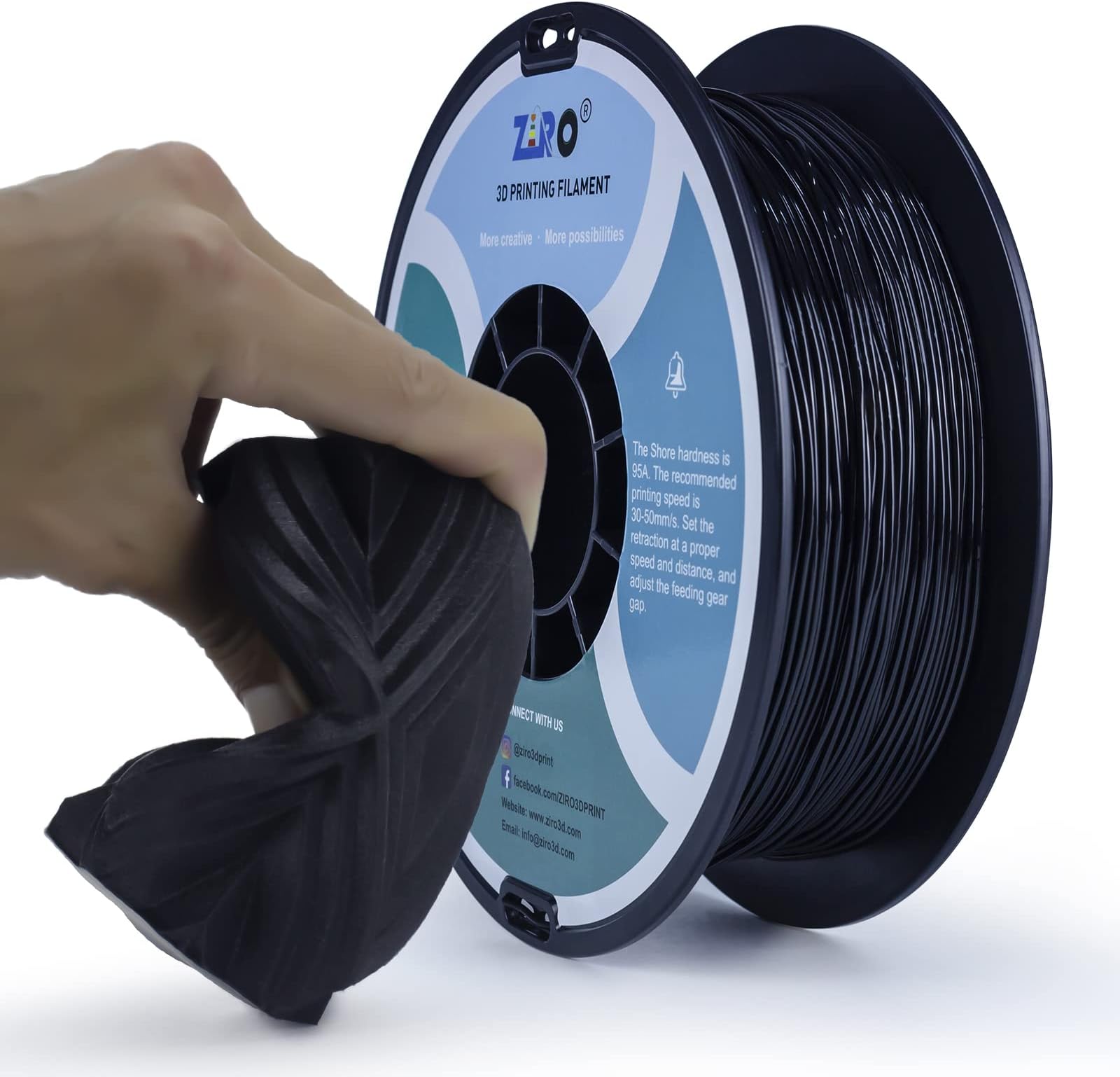 ZIRO TPU Filament 1.75mm,Flexible TPU Filament 1.75mm,3D Printer Filament 1.75mm TPU Flexible Filament 0.8KG Spool, Dimensional Accuracy +/- 0.05mm,Black