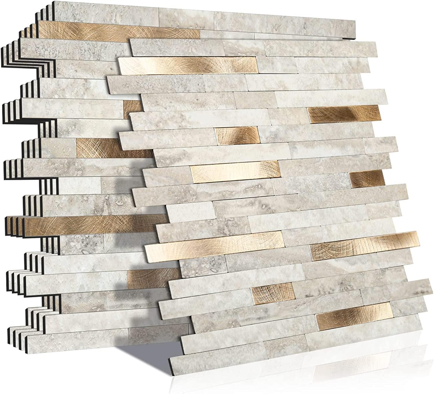 KASARO Peel and Stick Backsplash Tiles for Kitchen, Golden Decorative