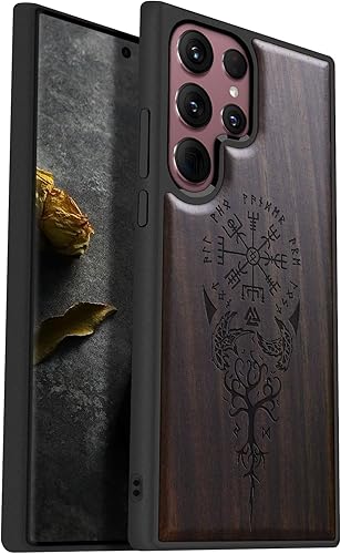 Carveit Funda de madera para Galaxy S22 Ultra madera real dura y TPU suave a prueba de golpes, funda protectora única y elegante de madera