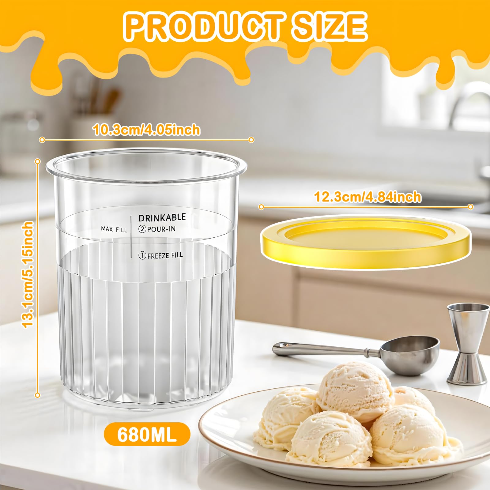 Kssvzz 4 Pezzi Contenitori per Gelato per Ninja Creami Deluxe con Coperchi, 24oz Contenitore per Gelato per NC501/NC500 Serie, Lavabili in Lavastoviglie, con Cucchiaio in Alluminio