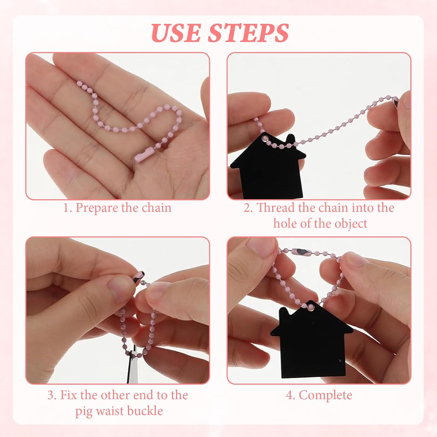 400PCS Ball Bead Chain, Ball Chain Keychain, 3.94Inch Dog Tag Chains, Contains 100 PCS of Replacement Pig Waist Buckles, Metal, for Jewelry Making, Key Craft DIY, Comes with Atorage Box - Image 5