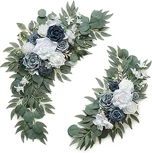 Dusty Blue Flower for Wedding Welcome Signs Decorations, Artificial Wedding Arch Flowers for Wedding Ceremony (Set of 2)
