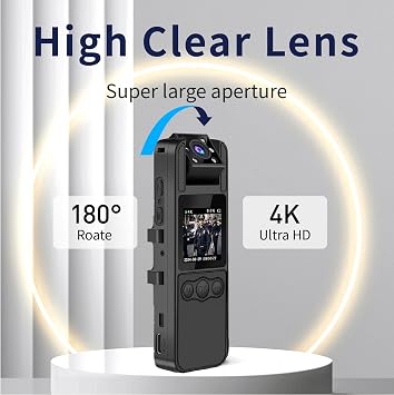 64GB Included, 4K UHD 30FPS Recording,1.4 in Screen Recorder,Body Cameras,Wearable Body Cam,6HR Battery Life, for Outdoor Riding,Home,Sports,Pet Records,Security,Travel Records, JS-06B-2