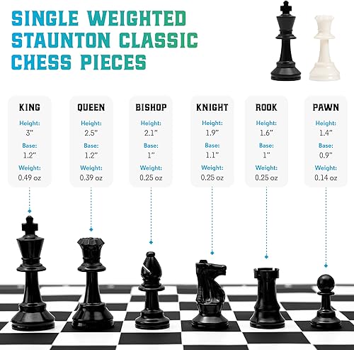 Miniatura 2 de Best Chess Set Ever - Juego de ajedrez portátil, 1 pieza de Staunton con peso individual con tablero de ajedrez de silicona plegable de 15 pulgadas,
